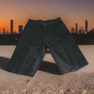 Vintage Y2K Rocawear Black Denim Shorts Jorts Men 34x13 Hip Hop Skater Starched